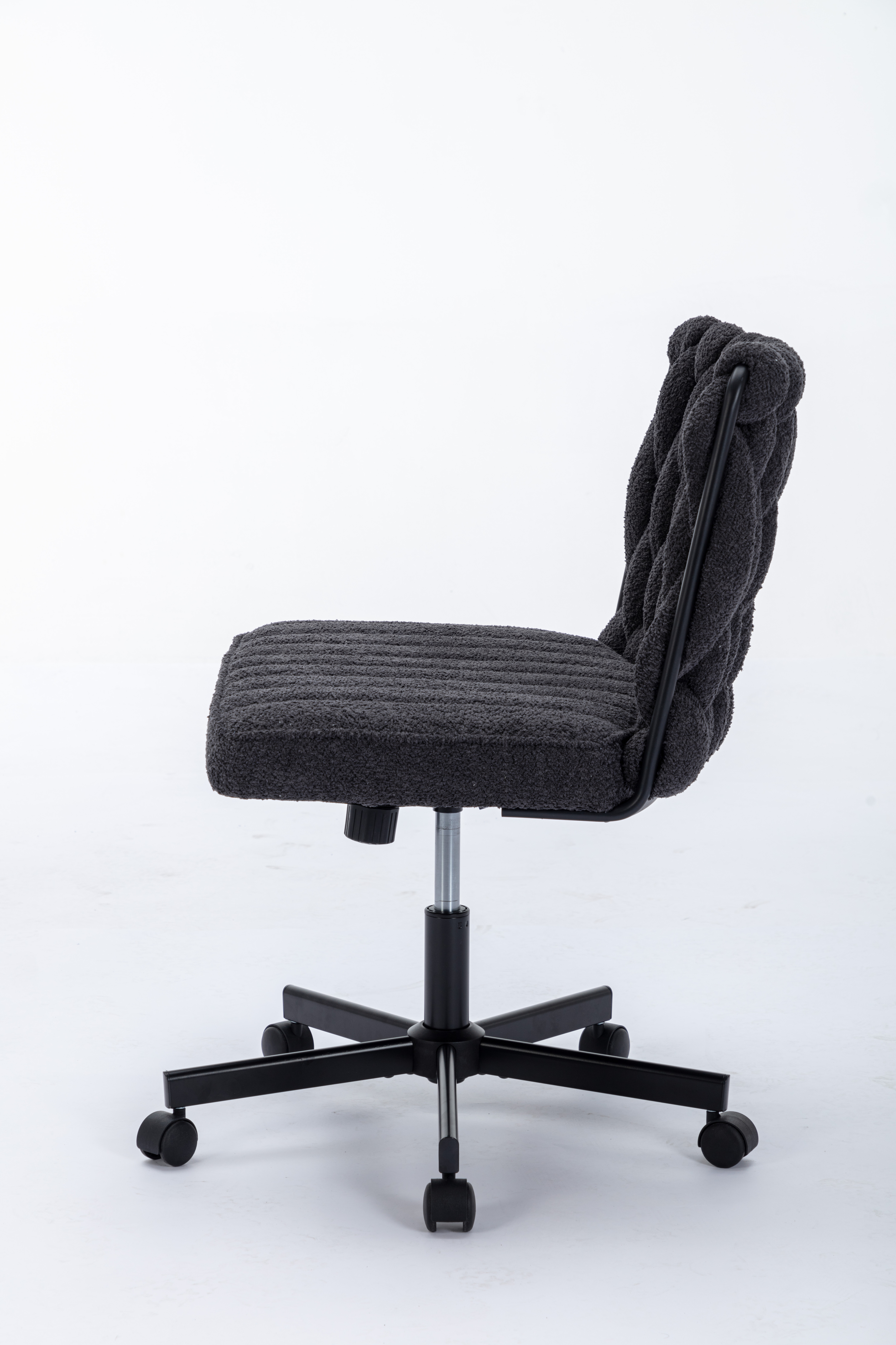 Criss Cross Legged Office Desk Chair With Wheels, Modern Armless Desk Chair With Wide Seat, Home Office Chairs For Work, Meditation, Vanity,White_voghion.com